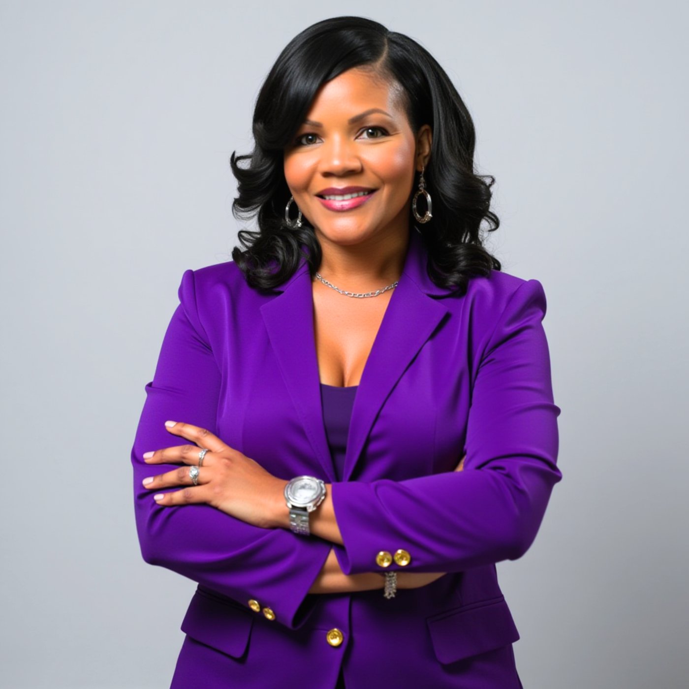 Dr. Ella F. Warren, arms crossed, smiling